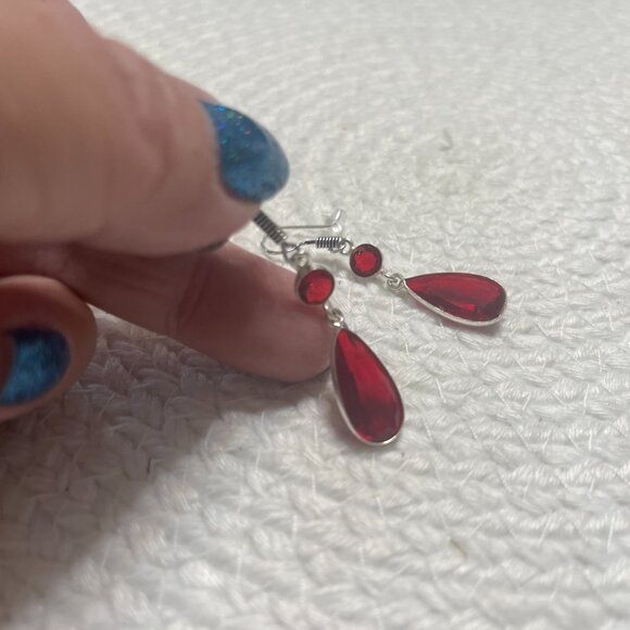 Elegant SIMULATED RUBY Handmade Sterling 925 Dangle Earrings #275D - Picture 3 of 3